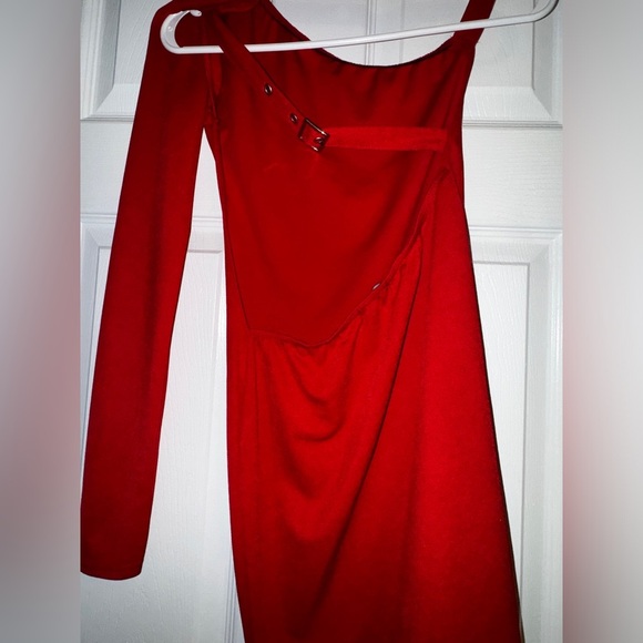 One shoulder mini dress / buckles - Picture 3 of 4